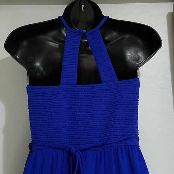 BOLD BLUE ONE PIECE HALTER PANTS ROMPER JUMPER SPECIAL EVENT DRESSY MAXI - Picture 9 of 12